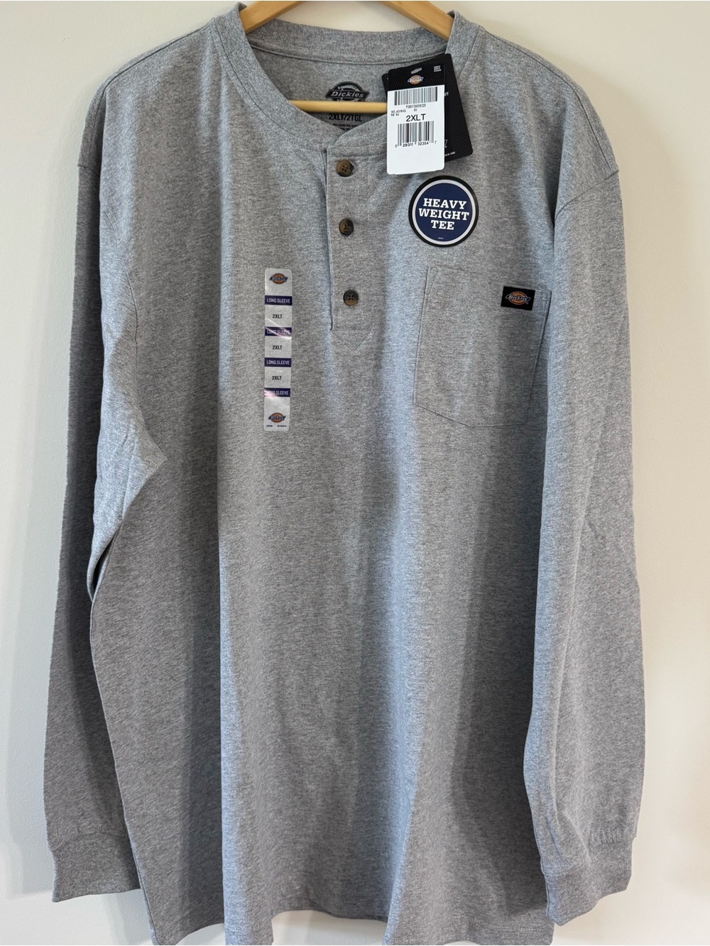 Dickies Men’s Gray Heavyweight Henley Long-Sleeve Shirt 2XLT NWT